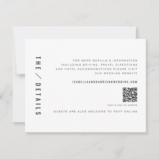 ZAL Moderne Minimalistische QR-code bruiloft detai Kaart (Voorkant)