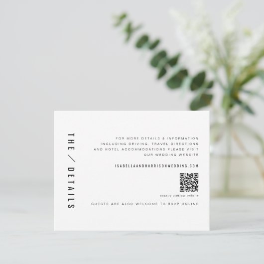 ZAL Moderne Minimalistische QR-code bruiloft detai Kaart (Staand voorkant)