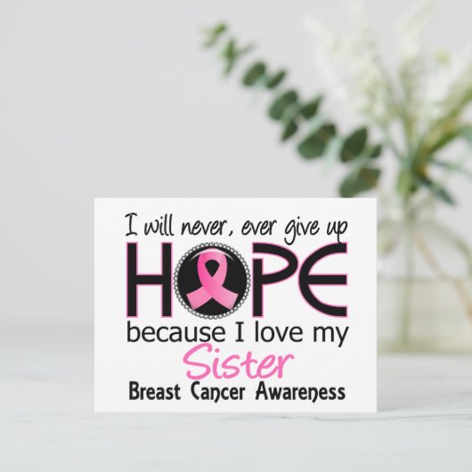 Zal nooit opgeven hoop zuster borstkanker briefkaart (Staand voorkant)