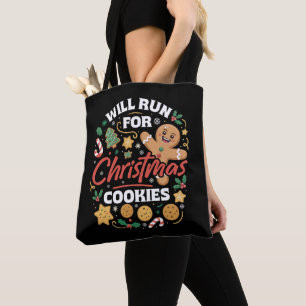 Zal rennen voor Kerstkoekjes Grappig rennen Xmas Tote Bag