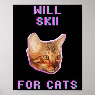 Zal skiën voor katten grappig winter sneeuw avontu poster