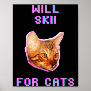 Zal skiën voor katten grappig winter sneeuw avontu poster