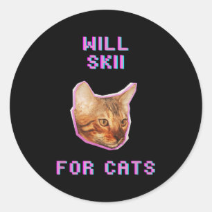 Zal Skien Voor Katten Grappig Winter Sneeuw Avontu Ronde Sticker