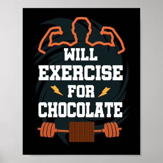 Zal trainen voor chocolade grappige gym training poster (Voorkant)