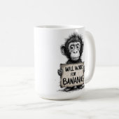 Zal Werken voor Bananen - Humoristische Aap Schets Koffiemok (Voorkant rechts)
