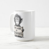 Zal Werken voor Bananen - Humoristische Aap Schets Koffiemok (Voorkant links)