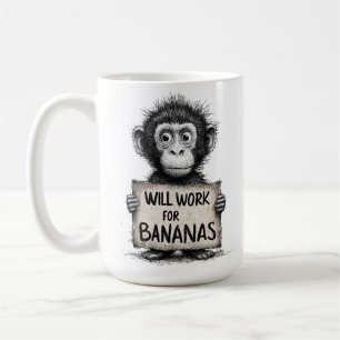 Zal Werken voor Bananen - Humoristische Aap Schets Koffiemok