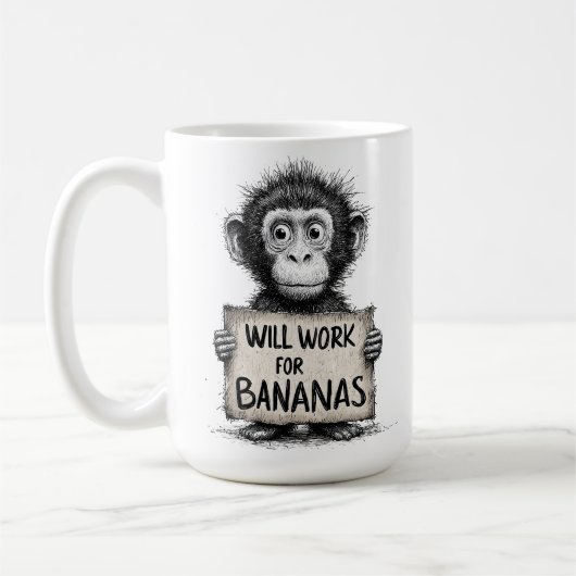 Zal Werken voor Bananen - Humoristische Aap Schets Koffiemok (Links)