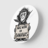 Zal Werken voor Bananen - Humoristische Apen Schet Ronde Klok (Hoek)