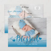 zalig | Blue Baby Boy Fotoaankondiging Aankondigingskaart (Voorkant / Achterkant)