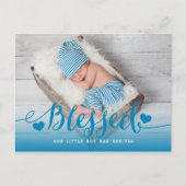 zalig | Blue Baby Boy Fotoaankondiging Aankondigingskaart (Voorkant)
