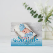 zalig | Blue Baby Boy Fotoaankondiging Aankondigingskaart (Staand voorkant)