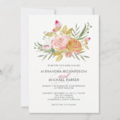 zalig | Blush Pink en Faux Gold Floral Wedding Kaart (Voorkant)