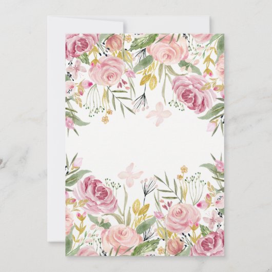 zalig | Blush Pink en Faux Gold Floral Wedding Kaart (Achterkant)
