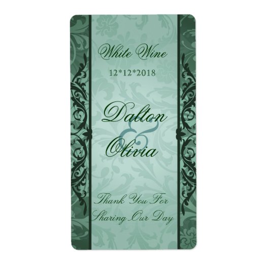 Zalig Brocade Sage Bruiloft Wijn Label (Voorkant)