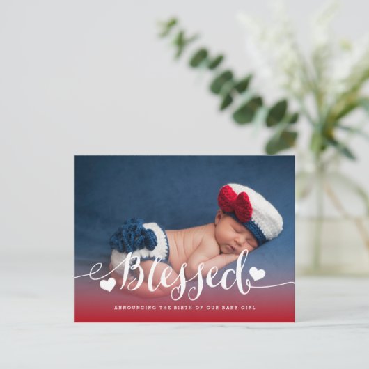 zalig | Foto Baby Geboorteaankondiging Aankondigingskaart (Staand voorkant)