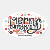 Zalig kerstfeest ovale sticker (Voorkant)