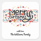 Zalig kerstfeest vierkante sticker (Voorkant)