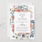 Zalige bloemenrijke, stoffige blauwe elegante tuin kaart (Voorkant)