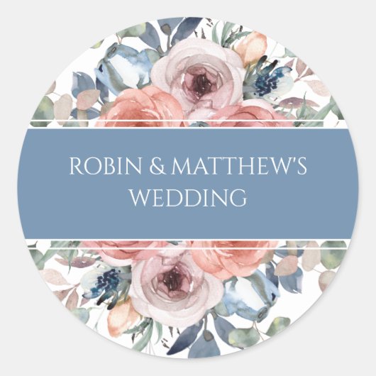 Zalige bloemrijke, elegante envelopzegel / gunst ronde sticker (Voorkant)