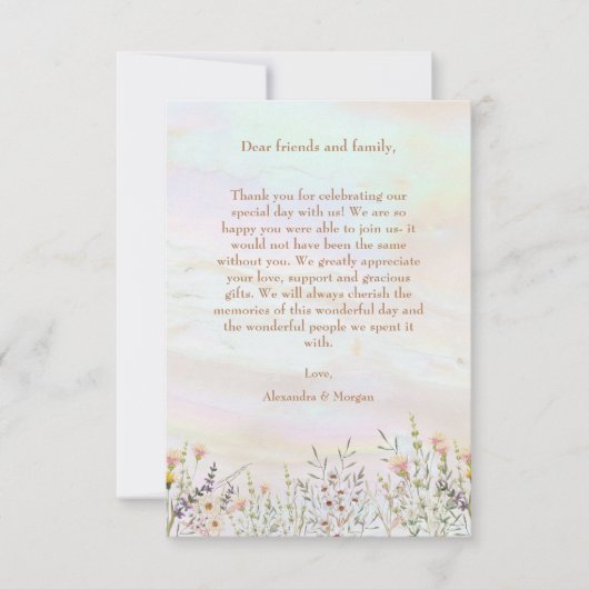 Zalige Blooms Bruiloft Flat Dank u Kaart (Voorkant)