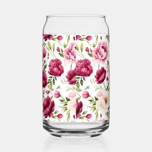 Zalige Blooms Roze en Bourgondische Pioenen Bloeme Blikvorm Glas (Rechts)