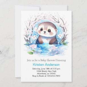 Zalige Blue Wildflower Otter Boy Baby shower Kaart