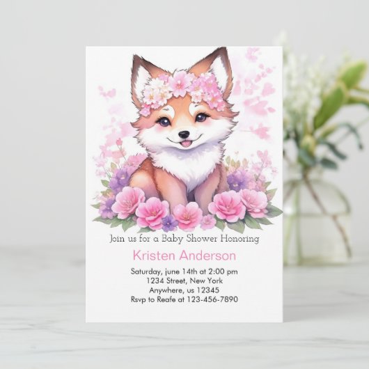 Zalige Boho Forest Fox Meadow Meisje Baby shower Kaart (Staand voorkant)