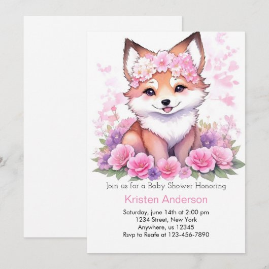 Zalige Boho Forest Fox Meadow Meisje Baby shower Kaart (Voorkant / Achterkant)