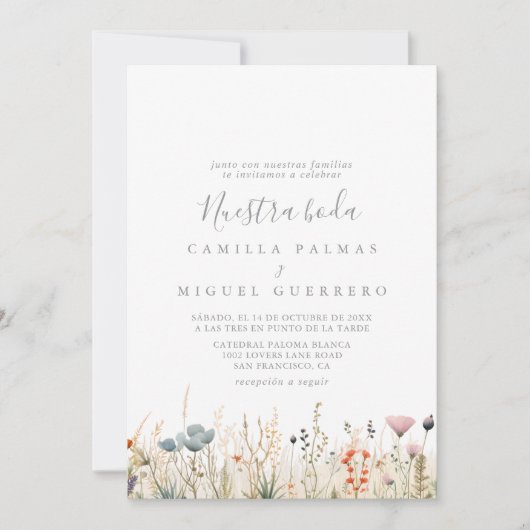 Zalige Boho Wildflower Nuestra Boda bruiloft Kaart (Voorkant)