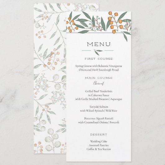 Zalige Bounty Botanische Bruiloft Menu Kaart (Voorkant / Achterkant)