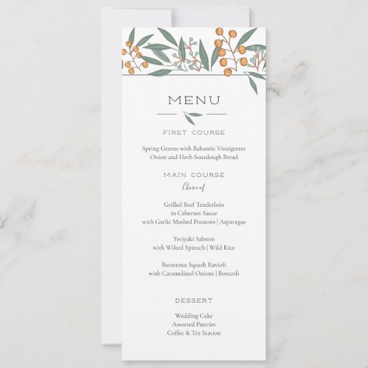 Zalige Bounty Botanische Bruiloft Menu Kaart (Voorkant)