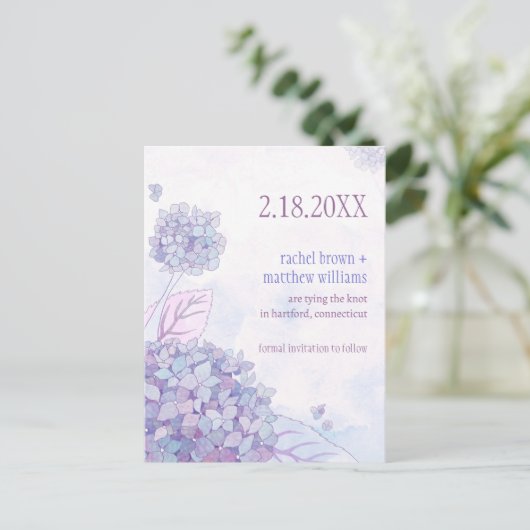Zalige Hydrangeas Bruiloft Save the Date Aankondigingskaart (Staand voorkant)