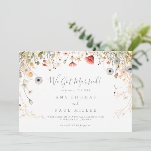 Zalige kleurrijke Boho Wildflower Elopement Aankondiging (Staand voorkant)