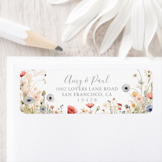 Zalige kleurrijke Boho Wildflower Retouradres Etiket (Insitu)