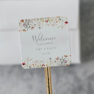 Zalige kleurrijke Boho Wildflower Wedding Welkom Vierkante Sticker