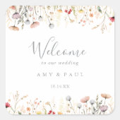 Zalige kleurrijke Boho Wildflower Wedding Welkom Vierkante Sticker (Voorkant)