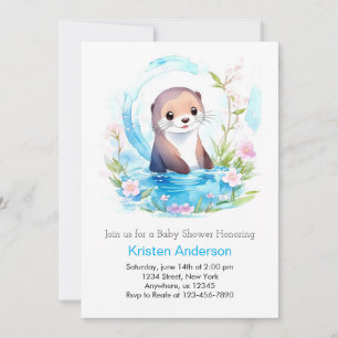 Zalige Otter Blauw Bloemen Jongen Baby shower Kaart