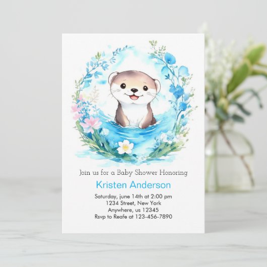 Zalige otter Vrolijk Blauw Bloemen Jongen Baby sho Kaart (Staand voorkant)