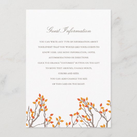 Zalige takken Bruiloft invoegen Informatiekaartje (Voorkant)