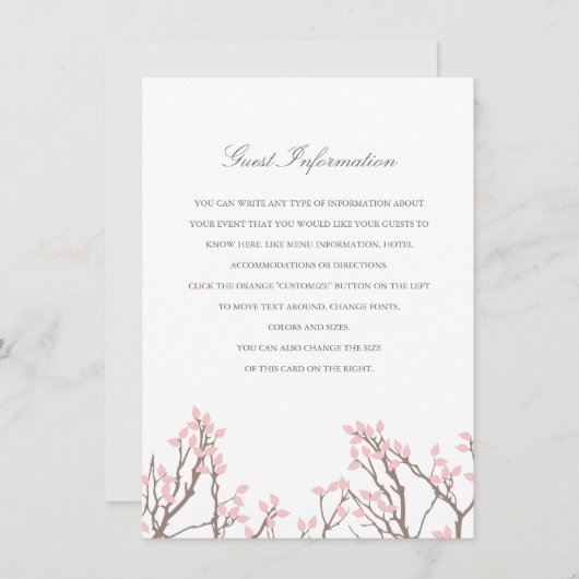 Zalige takken Bruiloft invoegen Informatiekaartje (Voorkant / Achterkant)