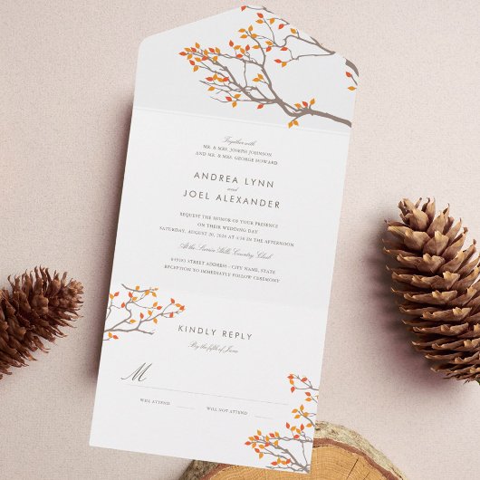 Zalige takken bruiloft uitnodiging met RSVP