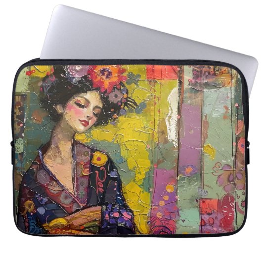 Zalige vrouw in Kimono Laptop Sleeve (Voorkant)