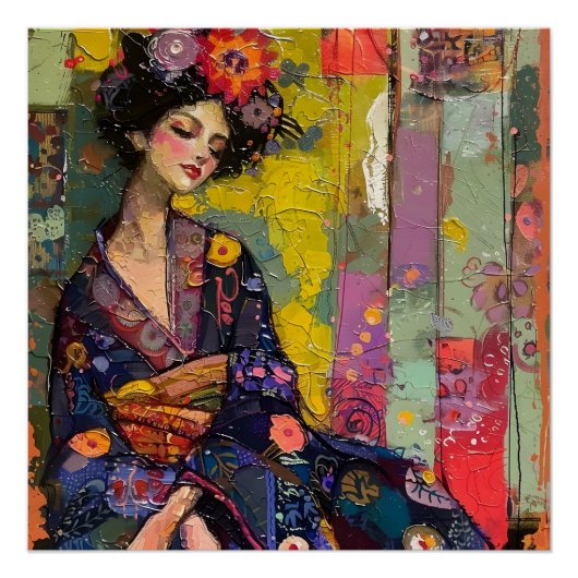 Zalige vrouw in Kimono Perfect Poster (Voorkant)