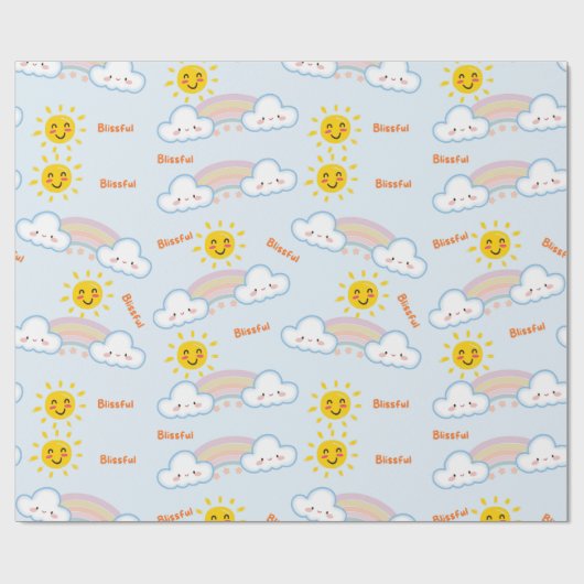 Zalige zonneschijn & regenboog Happy Clouds, zon Cadeaupapier (Vlak)