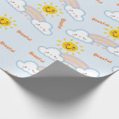 Zalige zonneschijn & regenboog Happy Clouds, zon Cadeaupapier (Hoek)