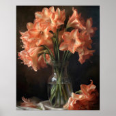 Zalm Amaryllis Flowers Art Print Poster (Voorkant)