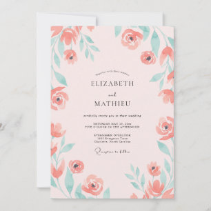 Zalm Aqua Loofwerk Eucalyptus Bruiloft Kaart