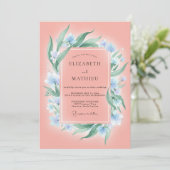 Zalm Azuur Loof Eucalyptus Bruiloft Kaart (Staand voorkant)