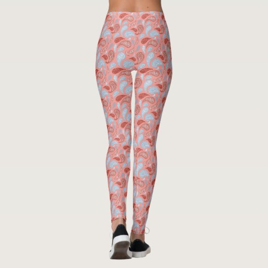 Zalm-Blauwe Paisley Patroon Leggings (Achterkant)